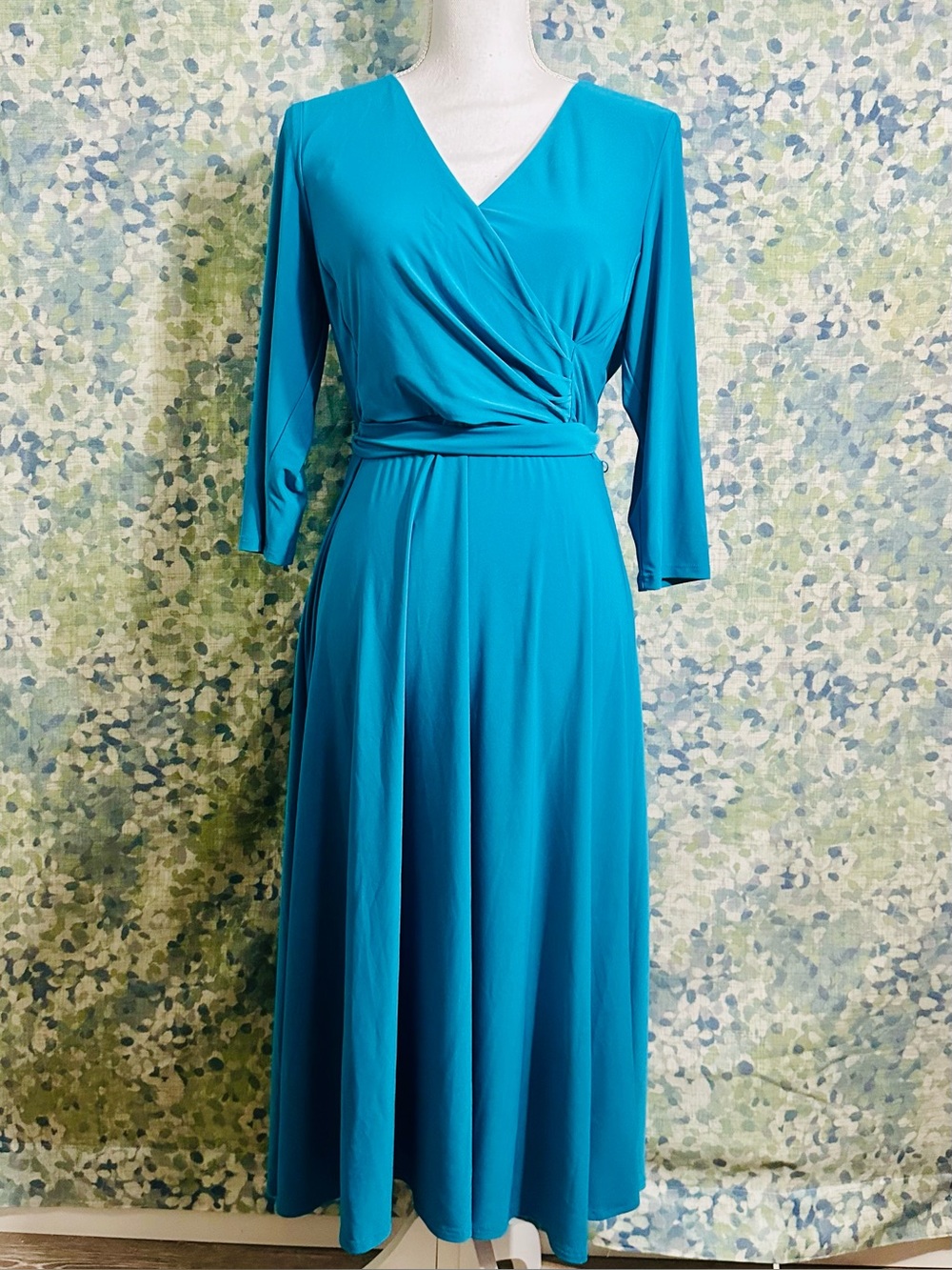 Lauren Ralph Lauren Turquoise Faux Wrap Midi Dress Size 8